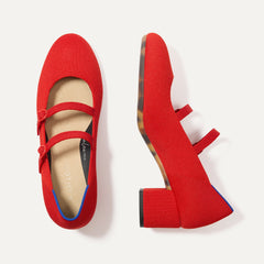 The Double Buckle Mary Jane Heel - Bright Red